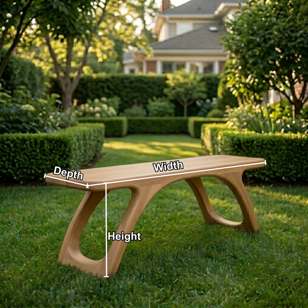 Solid Wood Outdoor Bench with Sculptural Cut-Out Legs and Organic Curved Frame - view 5 of 7