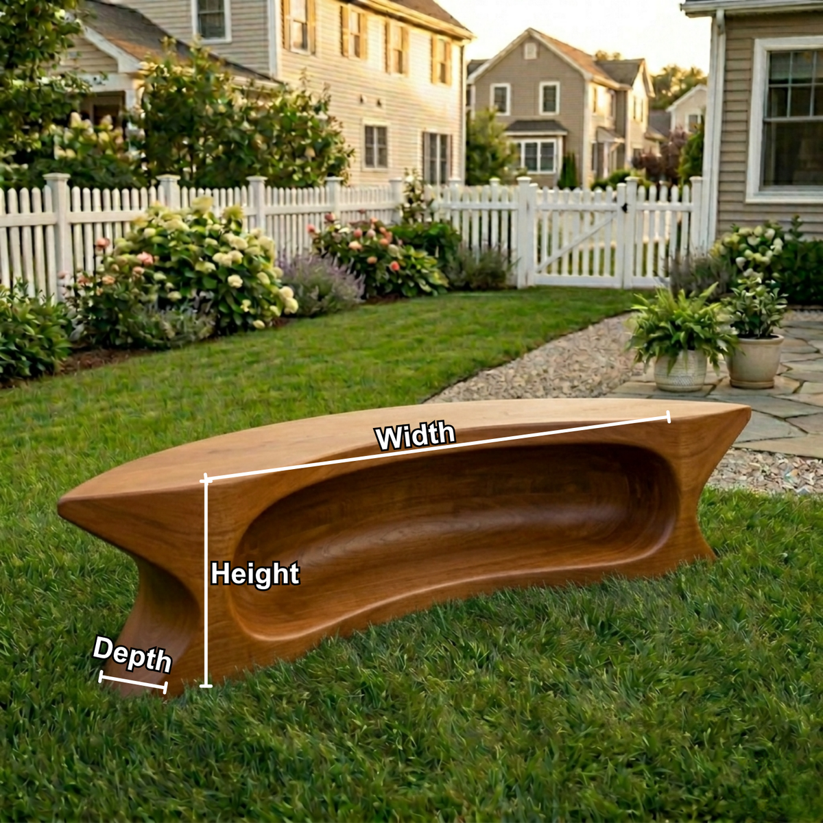 Solid Wood Outdoor Bench with Sculpted Hollow Base and Organic Curved Silhouette - view 6 of 8