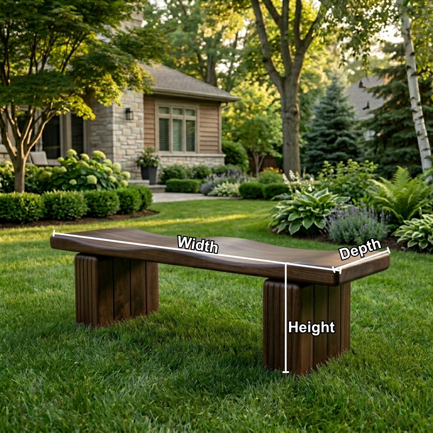 Solid Wood Outdoor Bench with Sculpted Wave Seat and Fluted Block Legs - view 5 of 7