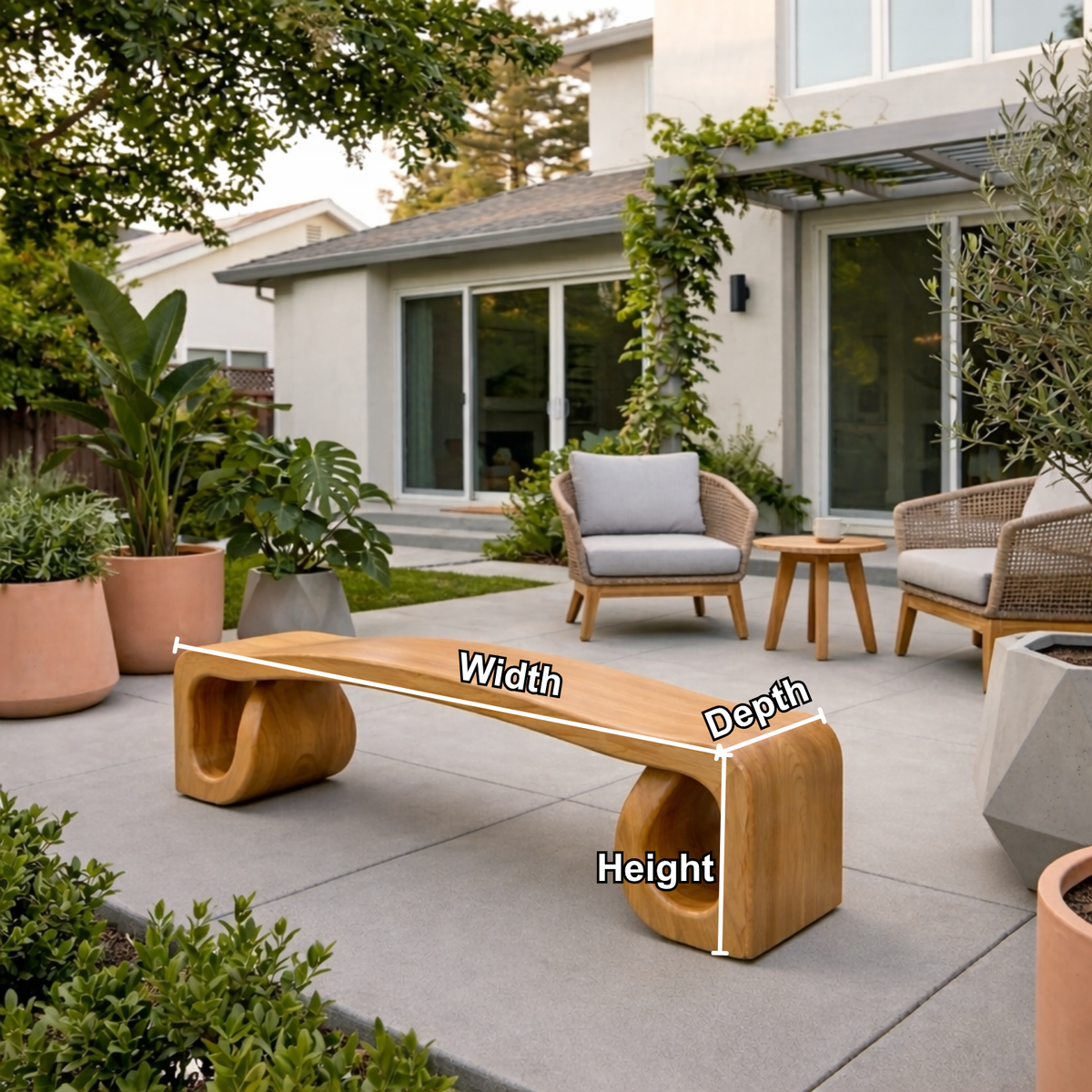 Solid Wood Outdoor Bench with Sculpted Wave Seat and Hollow Base Design - view 5 of 7