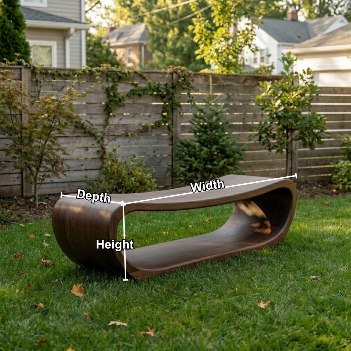 Solid Wood Outdoor Bench Curved Hollow Design with Sculptural Loop Base - view 6 of 8