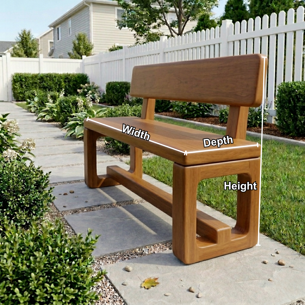 Solid Wood Outdoor Bench with Backrest and Modern Geometric Frame - view 5 of 7