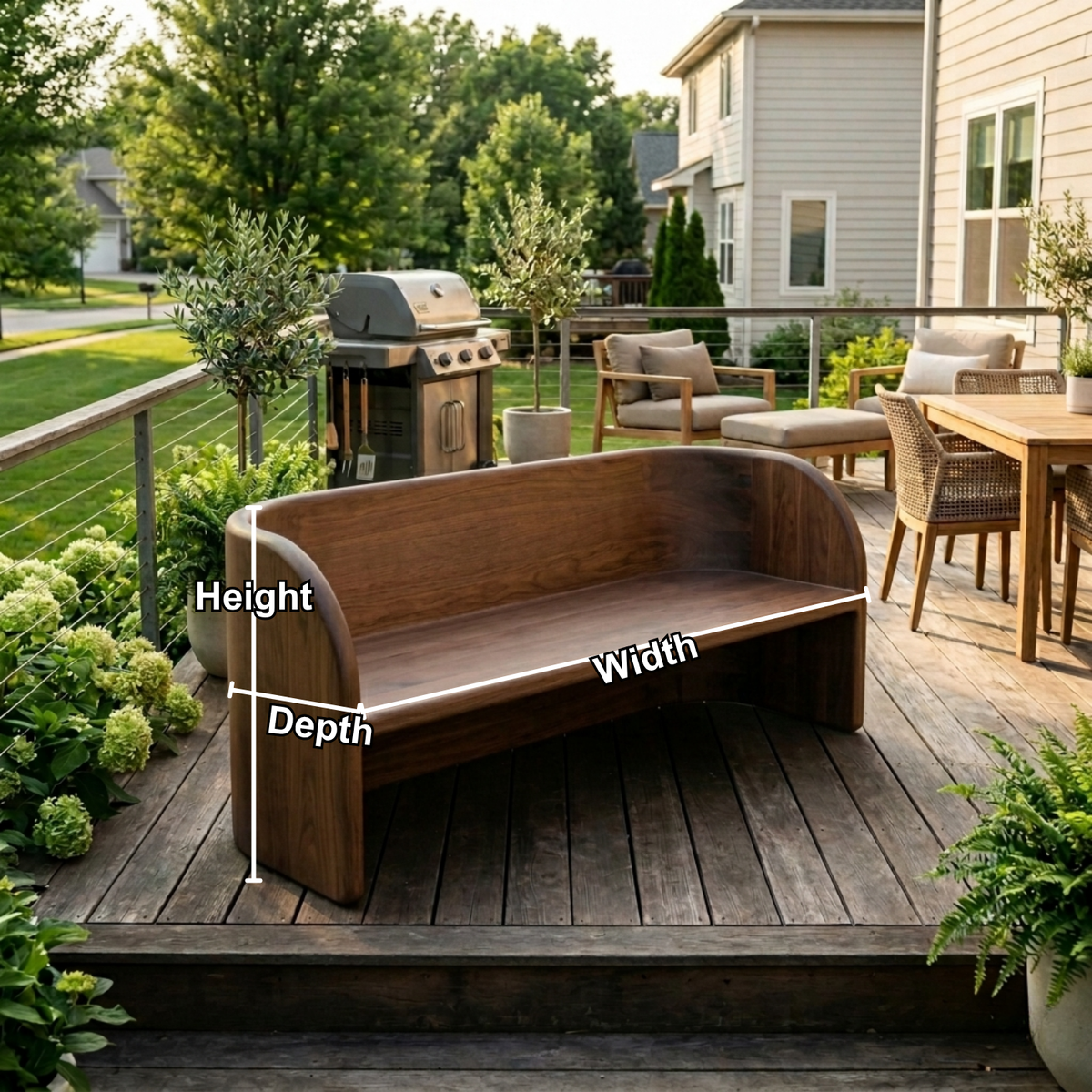 Solid Wood Outdoor Bench with Curved Backrest Sculptural Wraparound Design - view 5 of 7