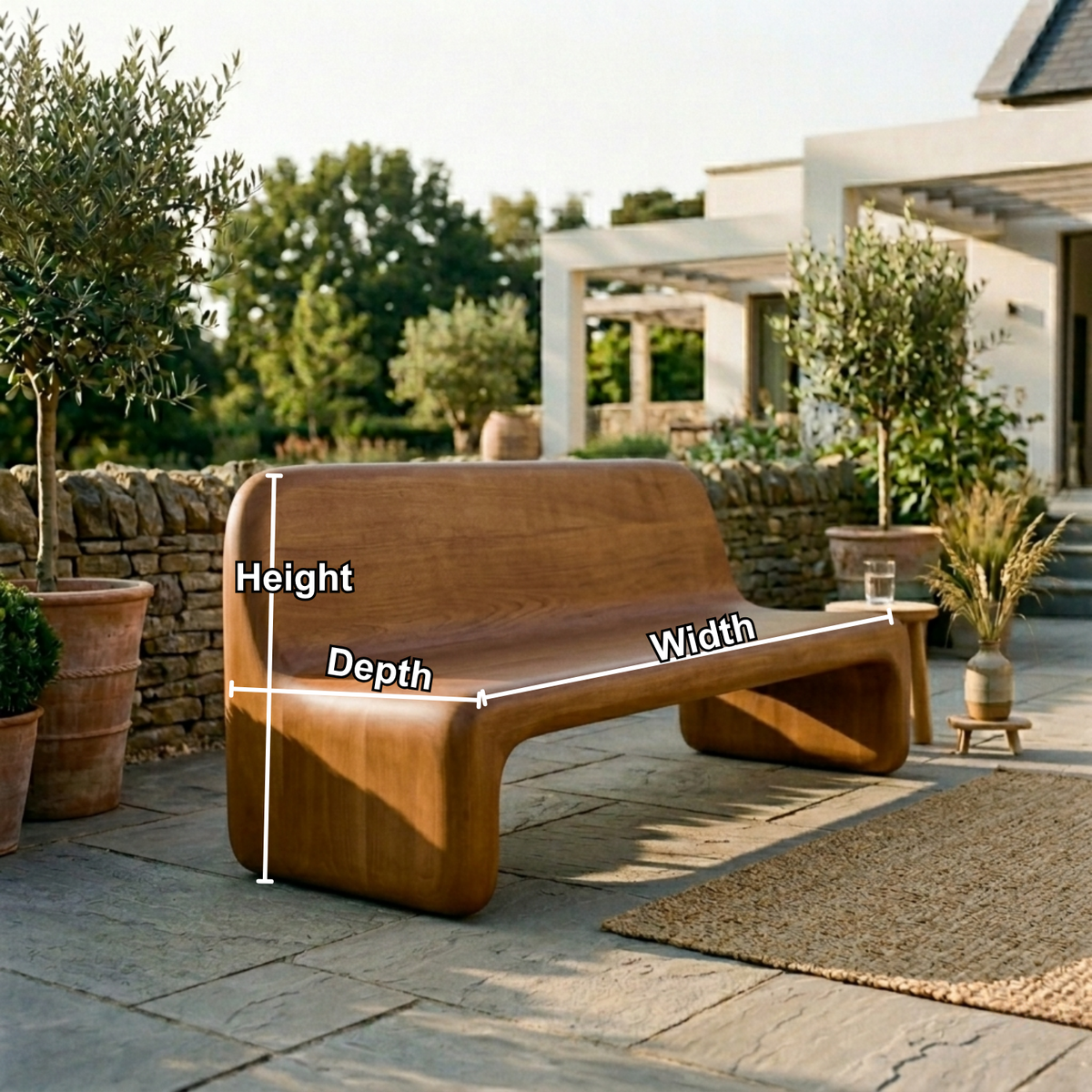 Handcrafted Solid Wood Outdoor Sofa – Sculptural Curved Patio Bench Seat - view 5 of 7