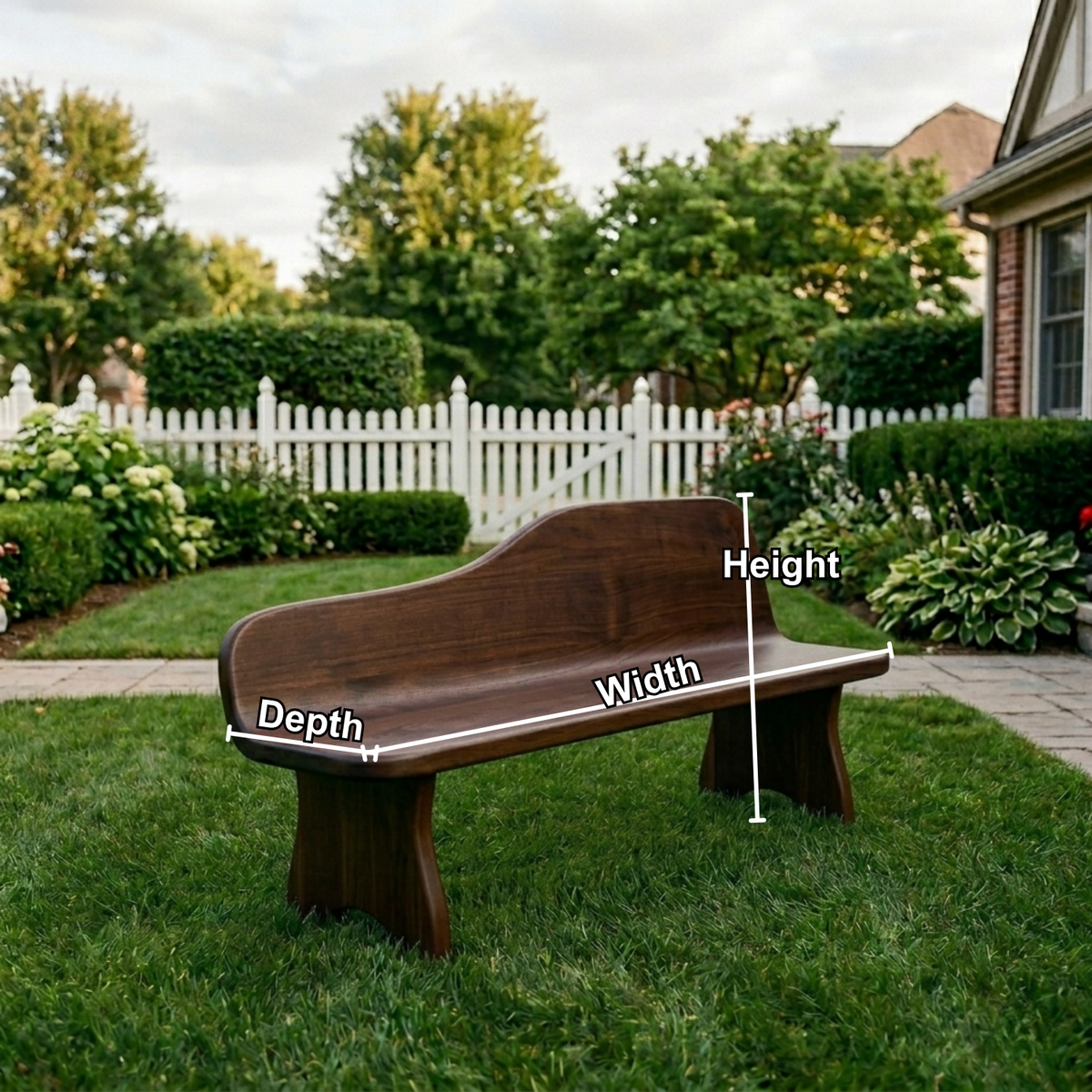 Solid Wood Outdoor Bench with Curved Backrest Sculptural Garden Patio Seating - view 5 of 7
