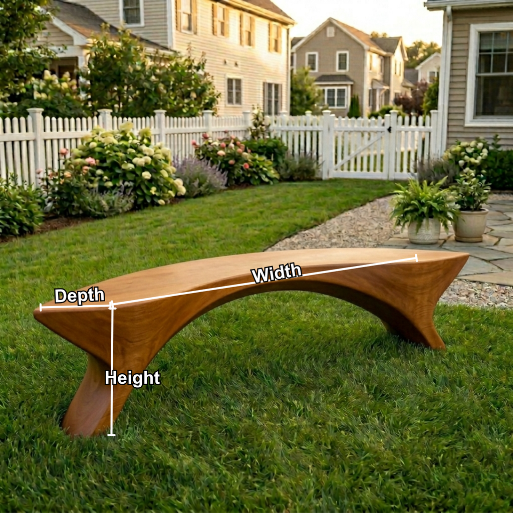 Solid Wood Outdoor Bench Sculptural Curved Design with Organic Arch Base - view 8 of 8