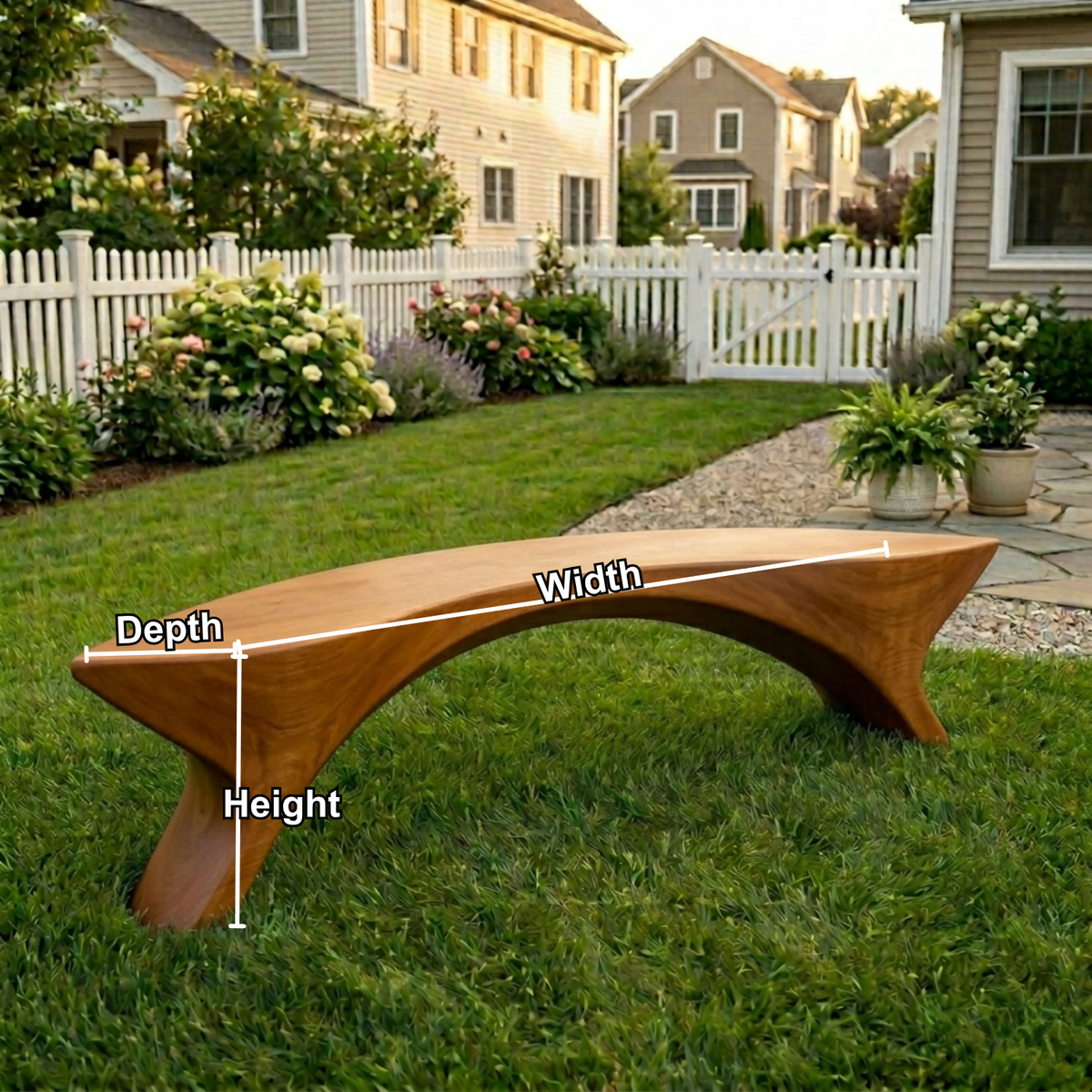 Solid Wood Outdoor Bench Sculptural Curved Design with Organic Arch Base - view 8 of 8