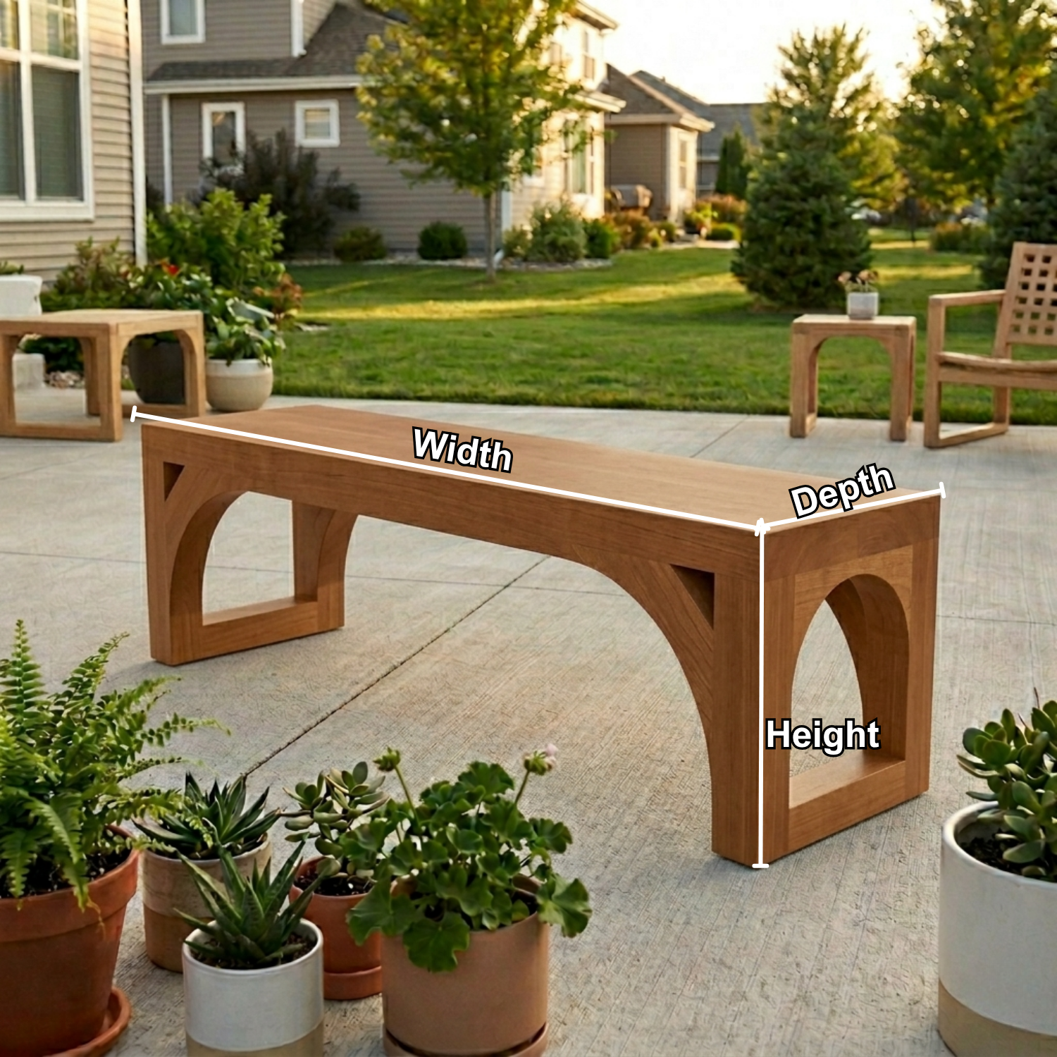 Solid Wood Outdoor Bench with Arched Base and Minimalist Rectangular Design - view 5 of 7