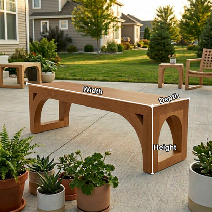 Solid Wood Outdoor Bench with Arched Base and Minimalist Rectangular Design - view 5 of 7