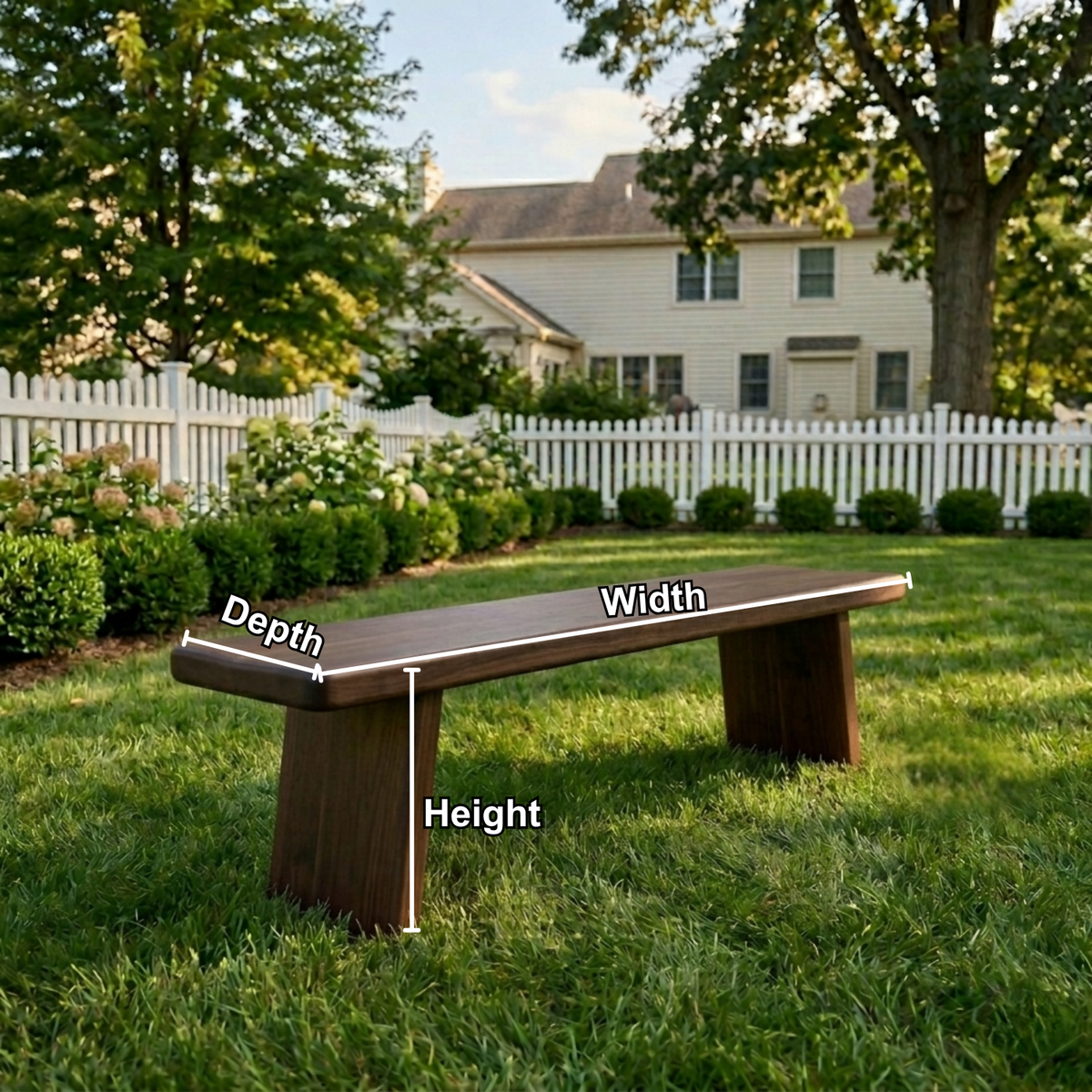 Solid Wood Outdoor Bench with Minimalist Slab Seat and Tapered Block Legs - view 5 of 7