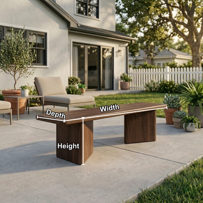 Solid Wood Outdoor Bench Minimalist Slab Seat with Block Leg Base Design - view 5 of 7