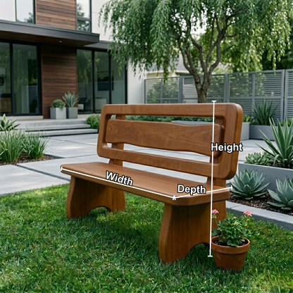 Solid Wood Outdoor Bench with Double Slat Back Modern Garden Patio Seating - view 5 of 7