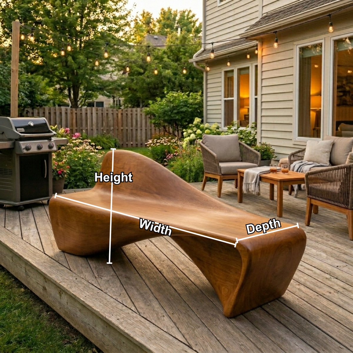 Solid Wood Outdoor Bench Sculptural Lounge Style with Ergonomic Curved Seat - view 5 of 7
