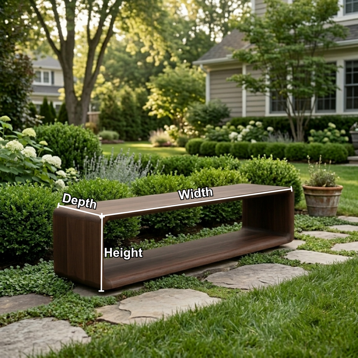 Solid Wood Outdoor Bench with Open Shelf Base and Rounded Waterfall Frame - view 6 of 8