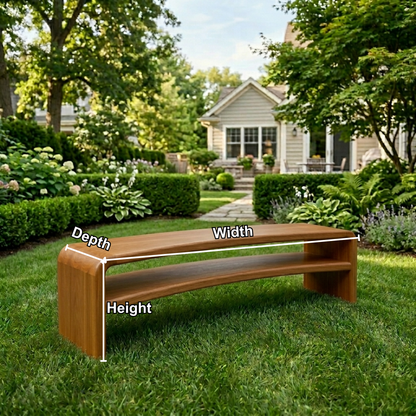 Solid Wood Outdoor Bench with Curved Waterfall Frame and Open Shelf Design - view 5 of 7