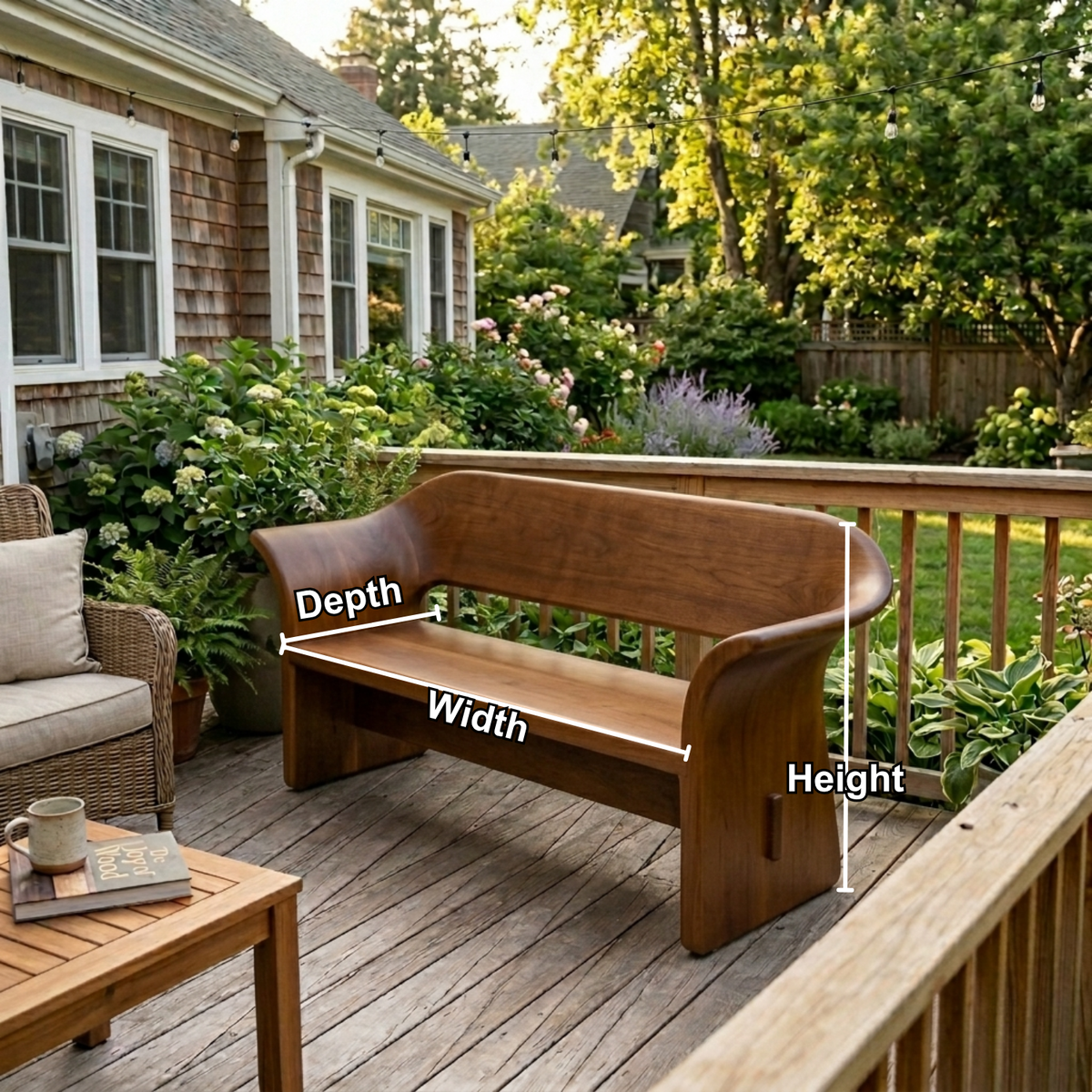 Solid Wood Outdoor Bench with Curved Wraparound Backrest Patio Garden Seating - view 5 of 7
