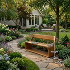 Solid Wood Outdoor Bench with Curved Backrest and Integrated Open Shelf Base - view 6 of 7
