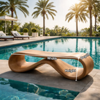Handcrafted Outdoor Solid Wood Bench Sculptural Wave Form Modern Poolside Seating - view 7 of 7