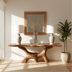 Handcrafted Solid Wood Console Table with Natural Live Edge and Organic Sculptural Base - view 1 of 5