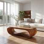 Handcrafted Solid Wood Coffee Table with Modern Curved Design and Natural Smooth Finish - view 1 of 5