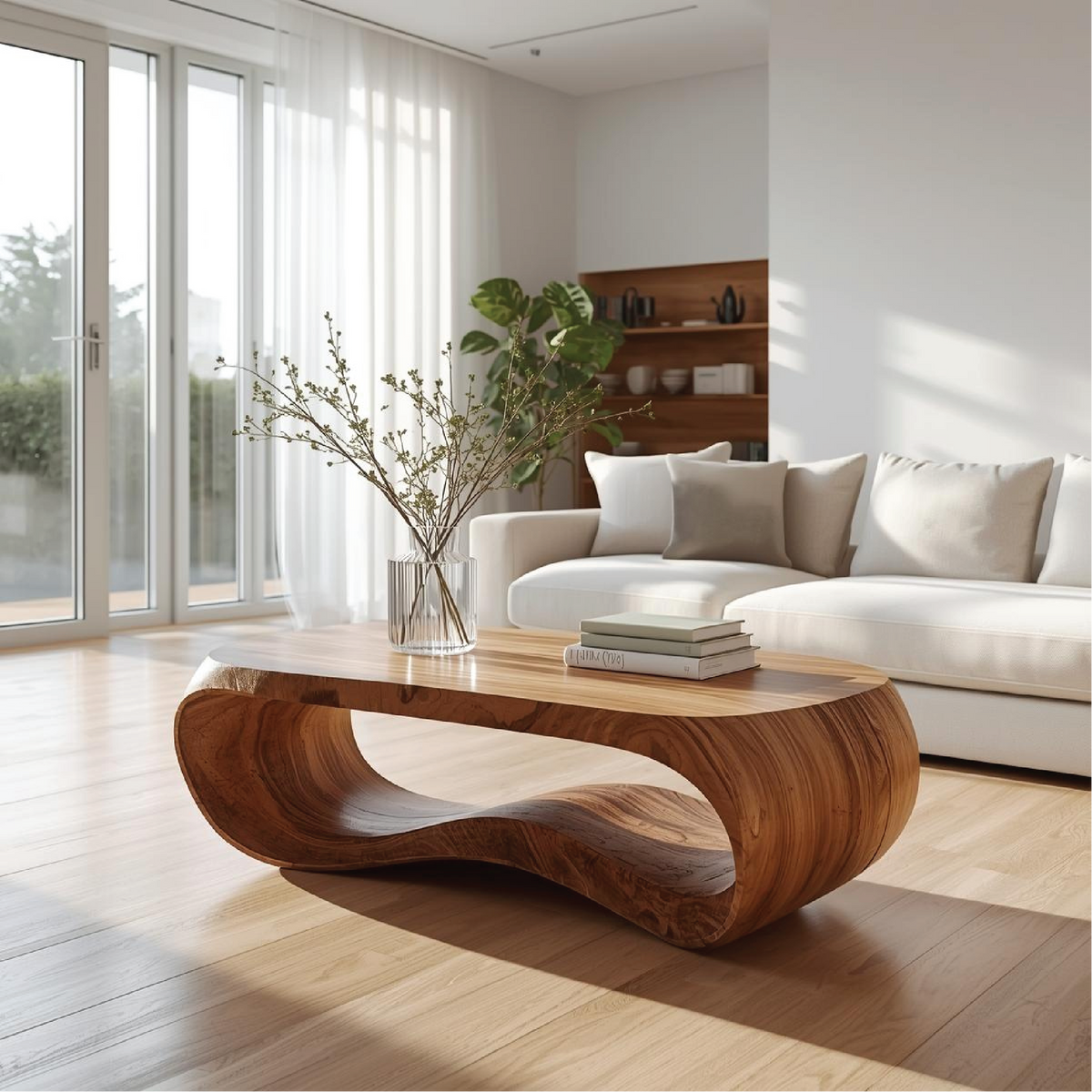 Handcrafted Solid Wood Coffee Table with Modern Curved Design and Natural Smooth Finish - view 1 of 5