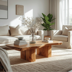 Handcrafted Solid Wood Coffee Table with Live Edge Design and Minimalist Block Base - view 1 of 5