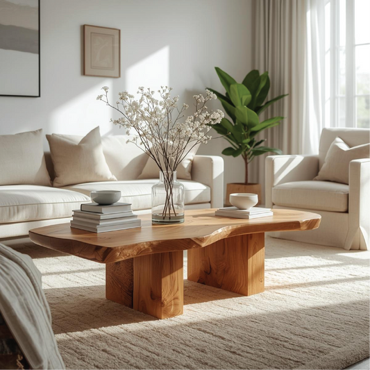 Handcrafted Solid Wood Coffee Table with Live Edge Design and Minimalist Block Base - view 1 of 5