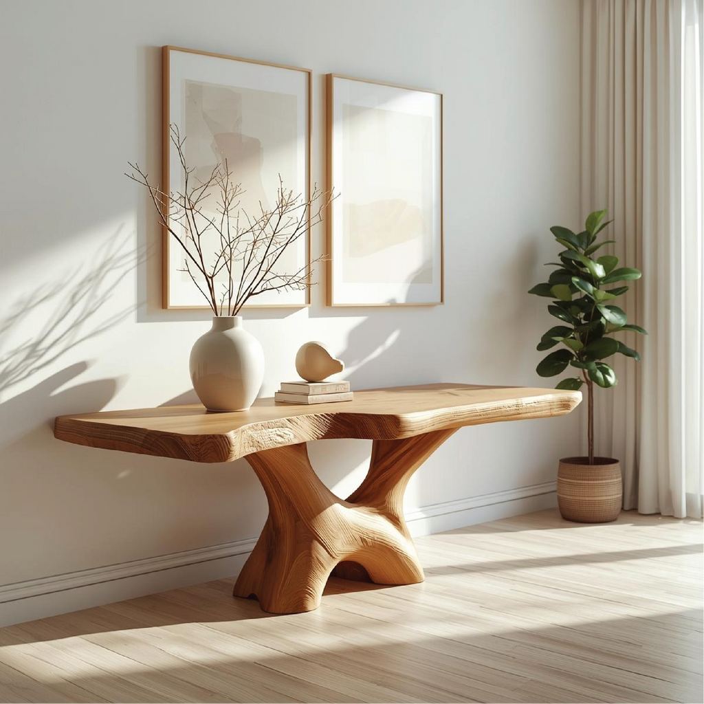 Handcrafted Solid Wood Console Table with Sculptural Base and Natural Grain Live Edge Design - view 1 of 5