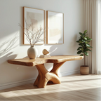 Handcrafted Solid Wood Console Table with Sculptural Base and Natural Grain Live Edge Design - view 1 of 5