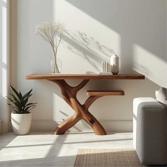 Handcrafted Solid Wood Console Table with Modern Branch-Inspired Base and Minimalist Design - view 1 of 5