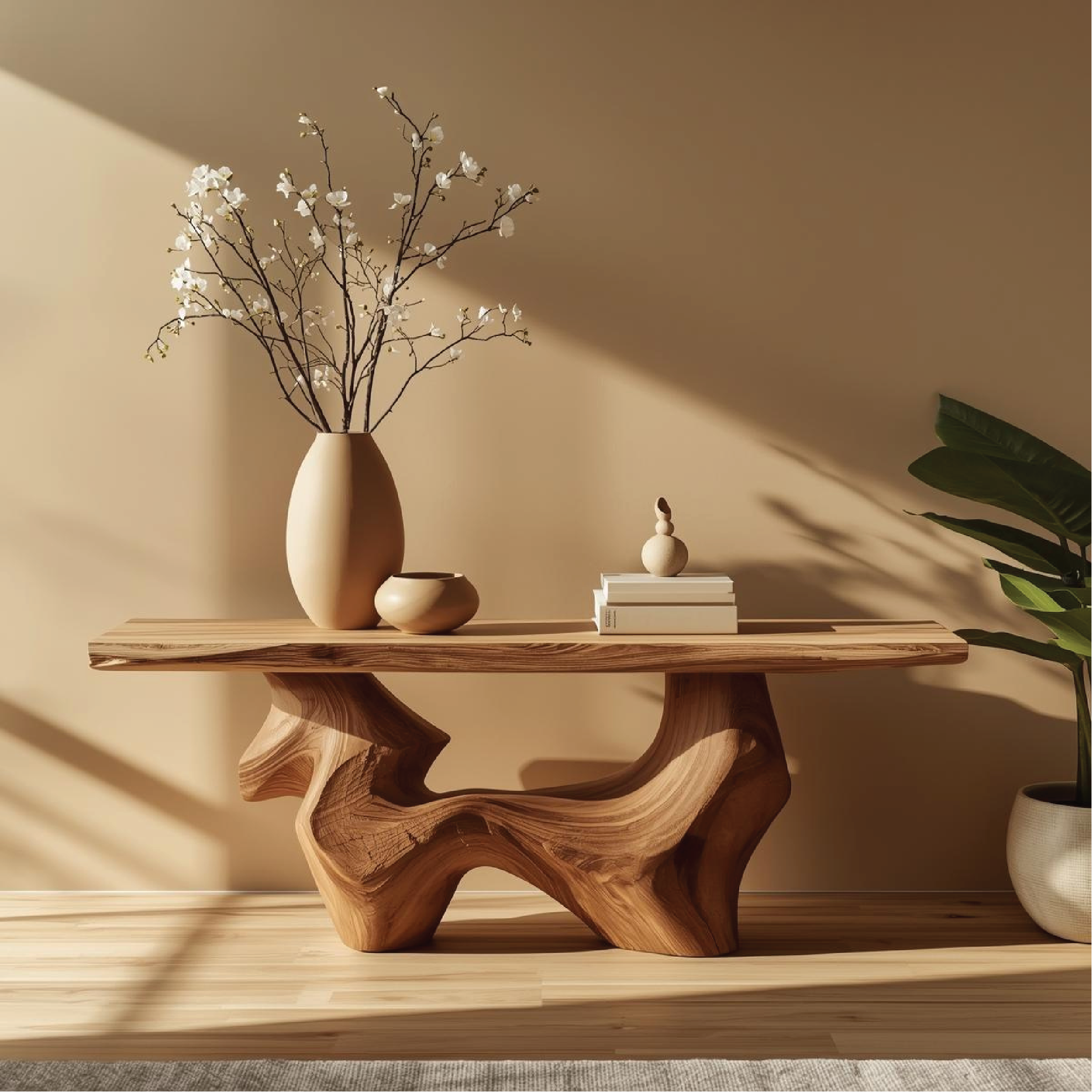 Handcrafted Solid Wood Console Table with Organic Curved Base and Natural Live Edge Design - view 1 of 5