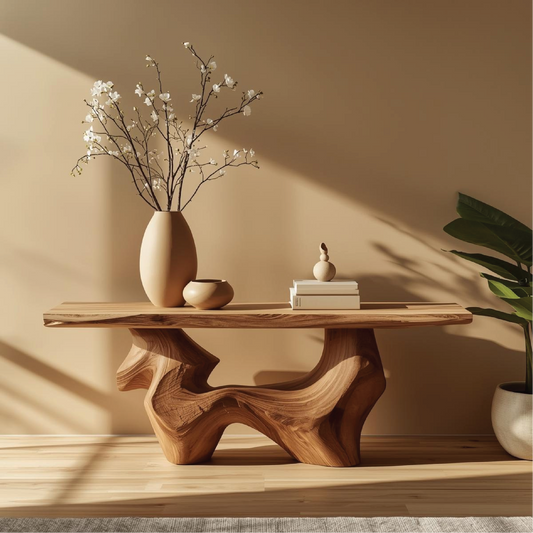 Handcrafted Solid Wood Console Table with Organic Curved Base and Natural Live Edge Design - view 1 of 5
