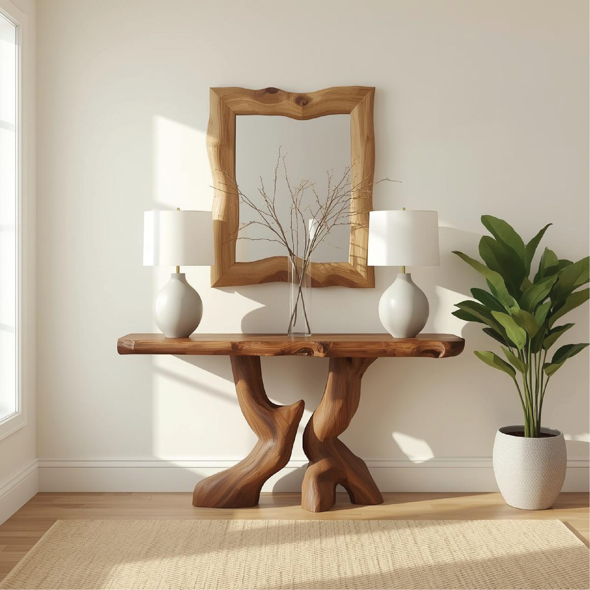 Handcrafted Solid Wood Console Table with Artistic Curved Base and Natural Live Edge Design - view 1 of 5