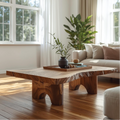 Handcrafted Solid Wood Coffee Table with Live Edge Top and Sculpted Block Legs Design - view 1 of 5