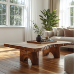 Handcrafted Solid Wood Coffee Table with Live Edge Top and Sculpted Block Legs Design - view 1 of 5