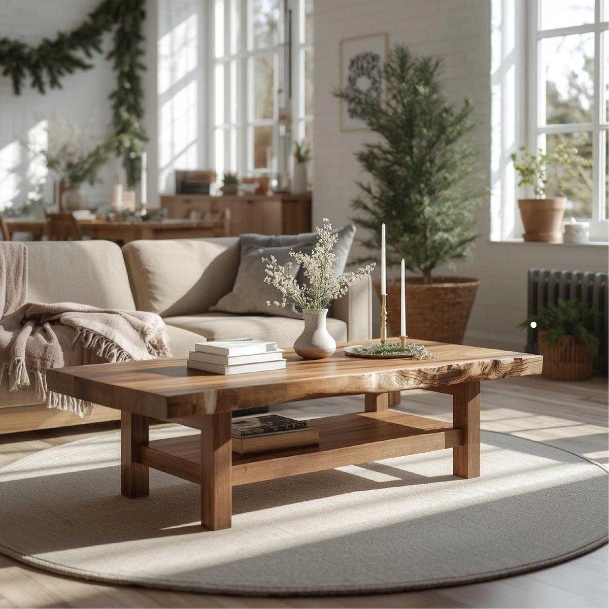 Handcrafted Solid Wood Coffee Table with Live Edge Design and Lower Shelf for Modern Homes - view 1 of 5