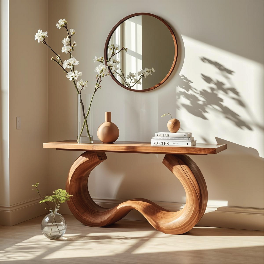Handcrafted Solid Wood Console Table with Artistic Curved Base and Modern Minimalist Design - view 1 of 5
