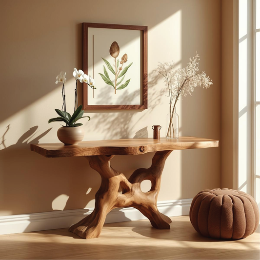 Handcrafted Solid Wood Console Table with Organic Root-Inspired Base and Natural Live Edge - view 1 of 5