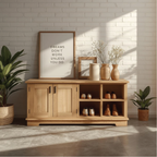 Handcrafted Solid Wood Entryway Bench with Storage Cabinets and Open Shelves for Modern Homes - view 1 of 5
