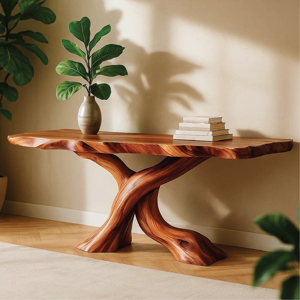 Handcrafted Solid Wood Tree Console Table with Twisted Base Design for Natural Modern Interiors - view 1 of 5