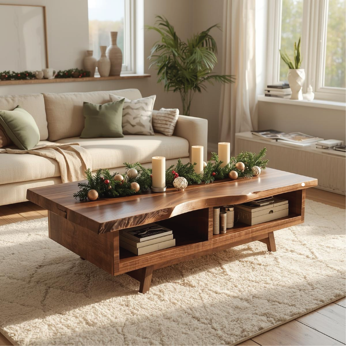 Handcrafted Solid Wood Coffee Table with Live Edge Top and Open Storage for Cozy Living Rooms - view 1 of 5