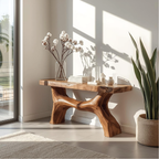 Handcrafted Solid Wood Console Table with Sculptural Base and Natural Live Edge Design - view 1 of 5