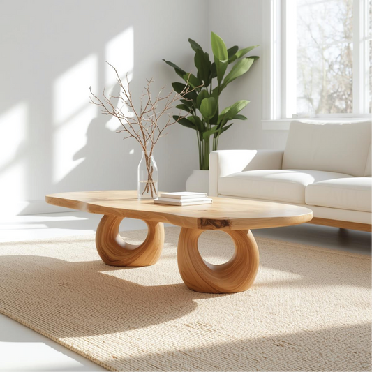 Handcrafted Solid Wood Coffee Table with Artistic Circular Base and Natural Smooth Finish - view 1 of 5