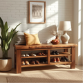 Handcrafted Solid Wood Entryway Bench with Live Edge Top and Multi-Tier Shoe Storage Shelves - view 1 of 5