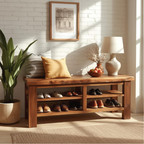 Handcrafted Solid Wood Entryway Bench with Live Edge Top and Multi-Tier Shoe Storage Shelves - view 1 of 5