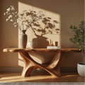 Handcrafted Solid Wood Console Table with Sculptural Organic Base and Live Edge Natural Finish - view 1 of 5