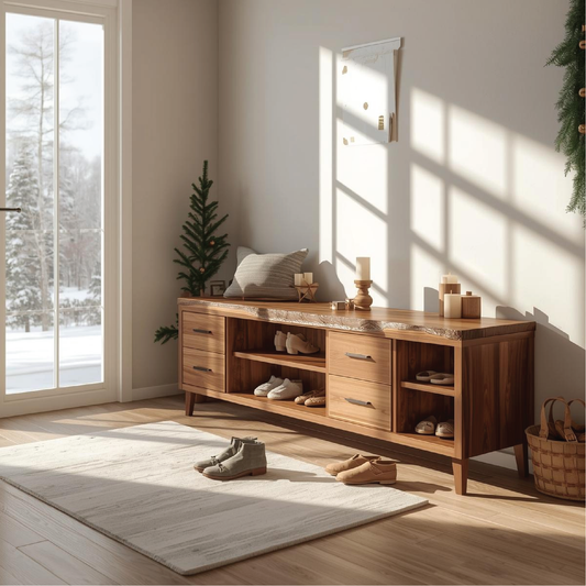 Handcrafted Solid Wood Entryway Bench with Storage Drawers and Live Edge Rustic Design - view 1 of 5