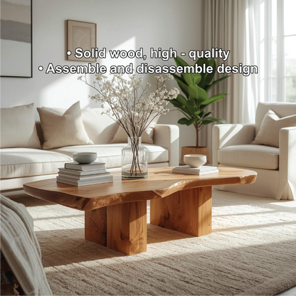 Handcrafted Solid Wood Coffee Table with Live Edge Design and Minimalist Block Base - view 3 of 5