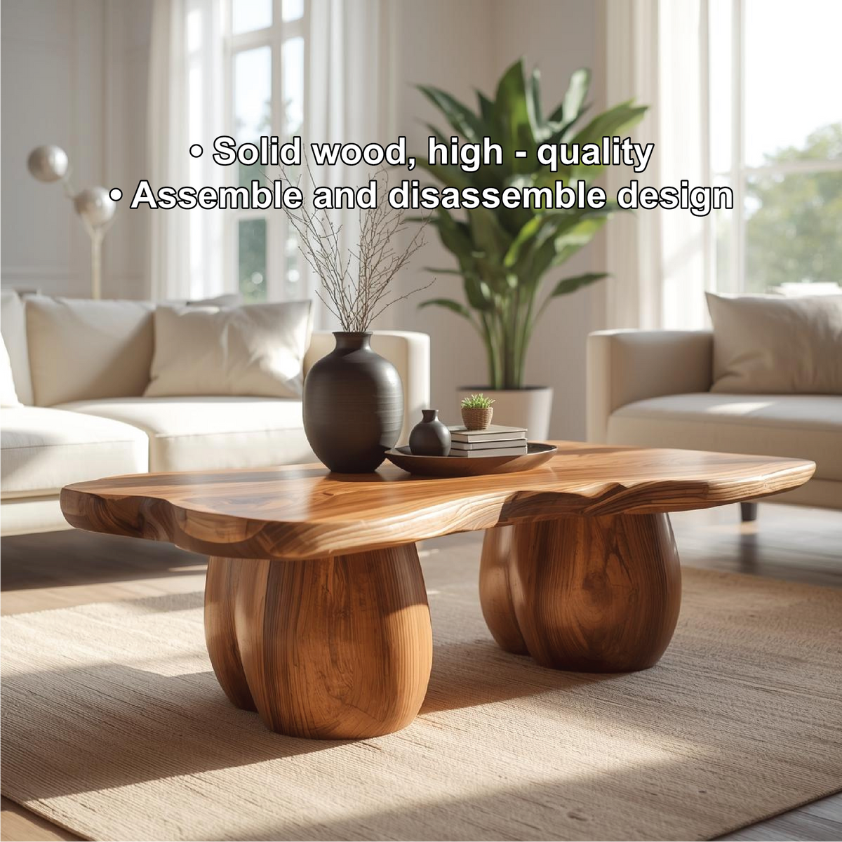 Handcrafted Solid Wood Coffee Table with Organic Curved Legs and Natural Live Edge Design - view 3 of 5
