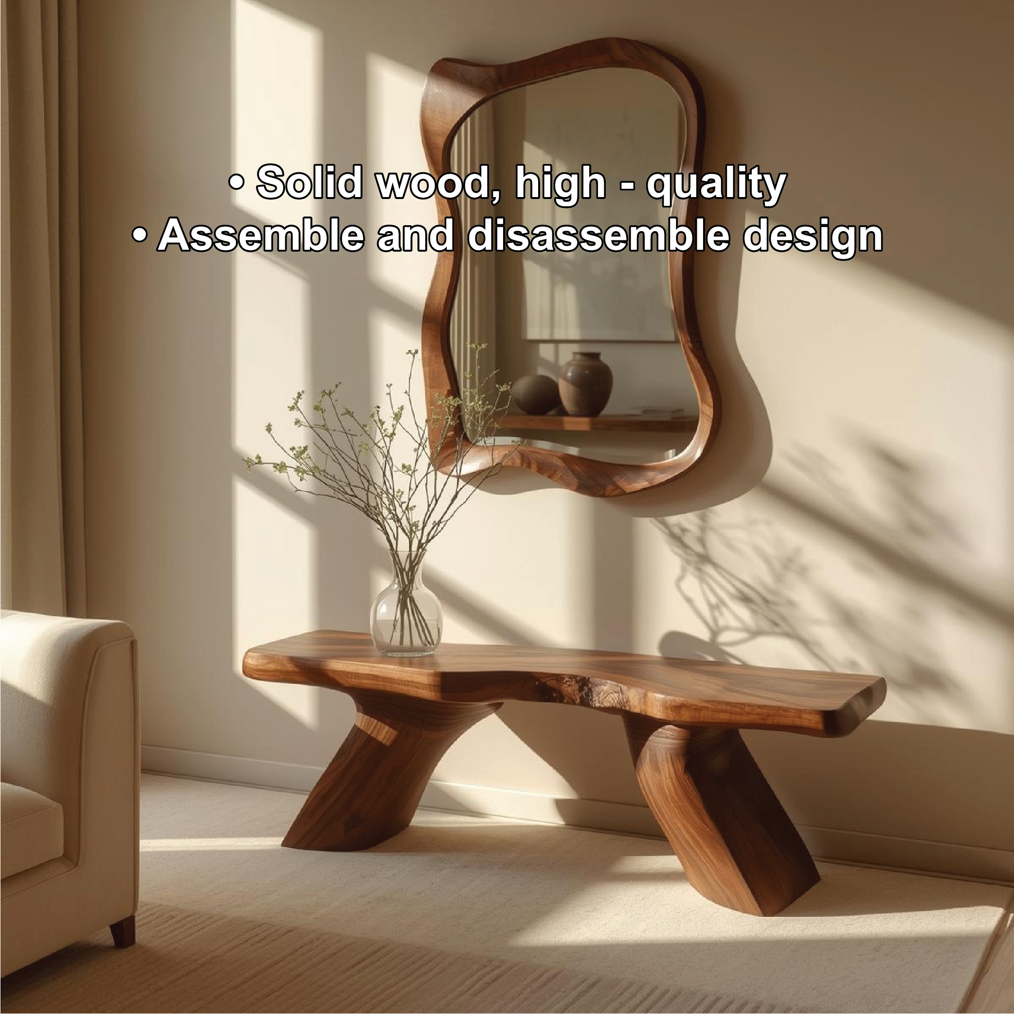 Solid Wood Entryway Bench with Sculptural Legs, Handmade Modern Hallway Seat - view 4 of 7